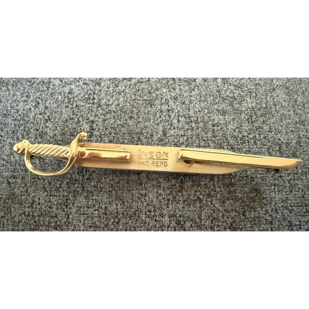 Vintage Anson Gold Tone Scimitar Sword Tie Clip Patent Pending Mid Century Mens